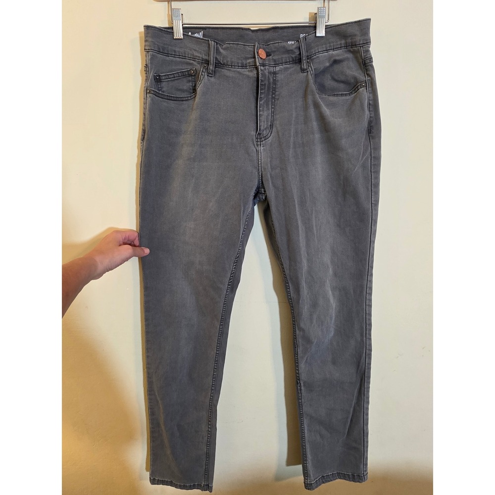 Mugsy Jeans Beans Grey Slim Straight Stretch Denim Pants Mens 36x34 FLX3NMG